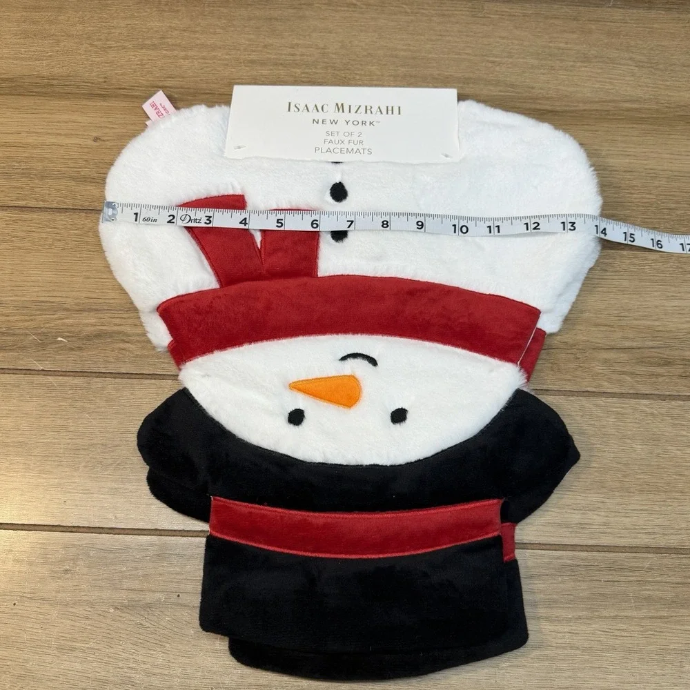Isaac Mizrahi Christmas Snowman Red White Luxe Faux Fur 15in Set Of 2 Placemats
